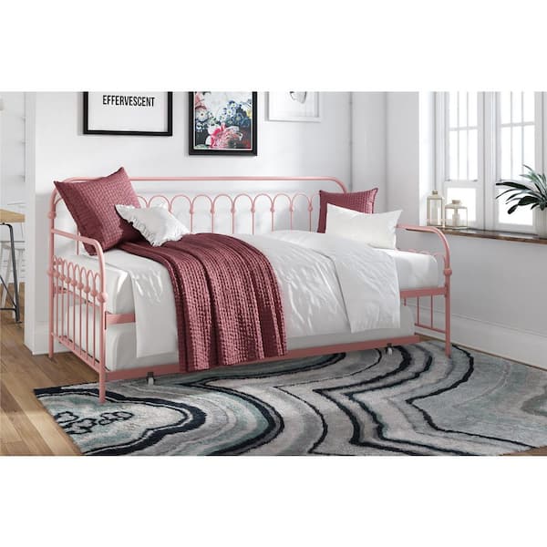 Novogratz Bright Pop Metal Daybed with Trundle, Twin, Dusty Rose