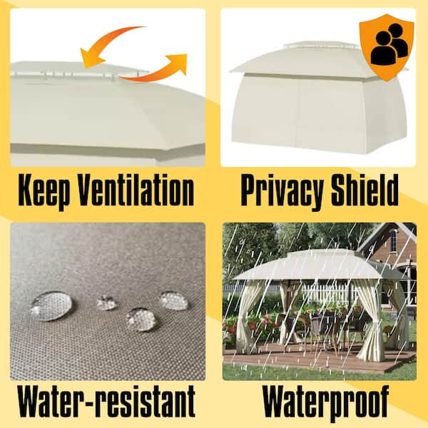 10 ft. x 13 ft. Patio Gazebo Canopy, Double Vented Roof, Steel Frame, Curtain Sidewalls, Outdoor Sun Shade Shelter