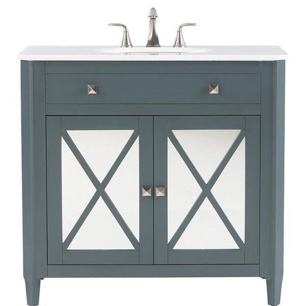 Home Decorators Collection Barcelona 37 in. Vanity in Teal Blue with Marble Vanity Top in China White and Under-Mount Sink