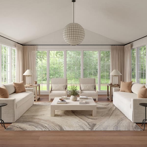 Brushstrokes Cream Grey 9 ft. x 12 ft. Abstract Contemporary Area Rug