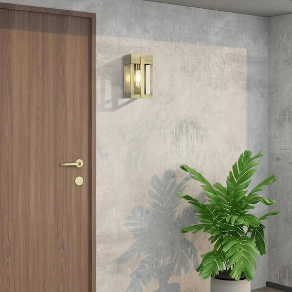 Berksford 9 in. 1-Light Antique Brass Outdoor Hardwired Wall Lantern Sconce with No Bulbs Included