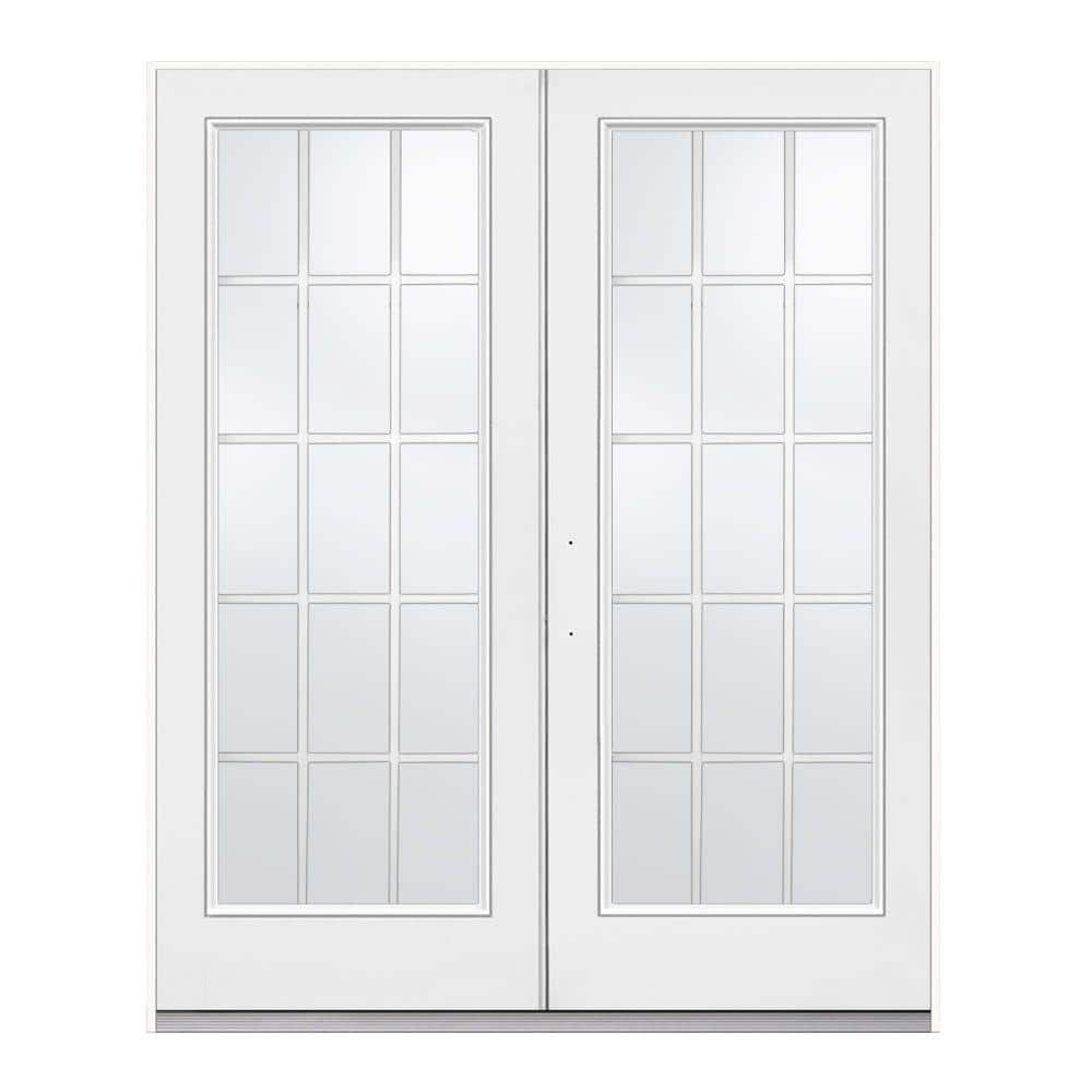 72 in. x 80 in. Primed Fiberglass Right-Hand Outswing 15 Lite Glass ...