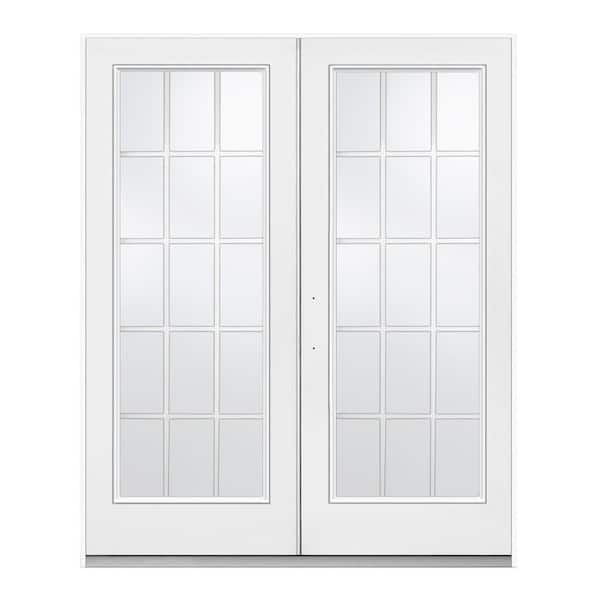 Unbranded 72 in. x 80 in. Primed Fiberglass Right-Hand Outswing 15 Lite Glass Stationary/Active Patio Door