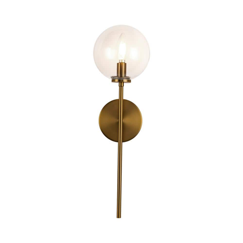 Cassia Aged Brass and Clear Glass Dimmable Wall Sconce