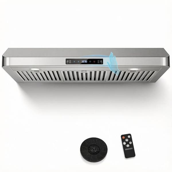 36 in. 800 CFM Under Cabinet Range Hood, Touch/Gesture/Remote Control, Stainless Steel Vent Hood, Convertible