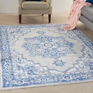 Whimsicle Grey Blue 6 ft. x 9 ft. Center Medallion Traditional Area Rug