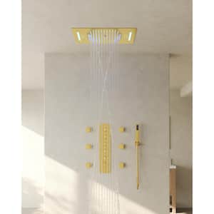 31-Spray 23 x 15in. Dual Shower Heads Ceiling Mount Fixed and Handheld Shower Head with Music in Brushed Gold