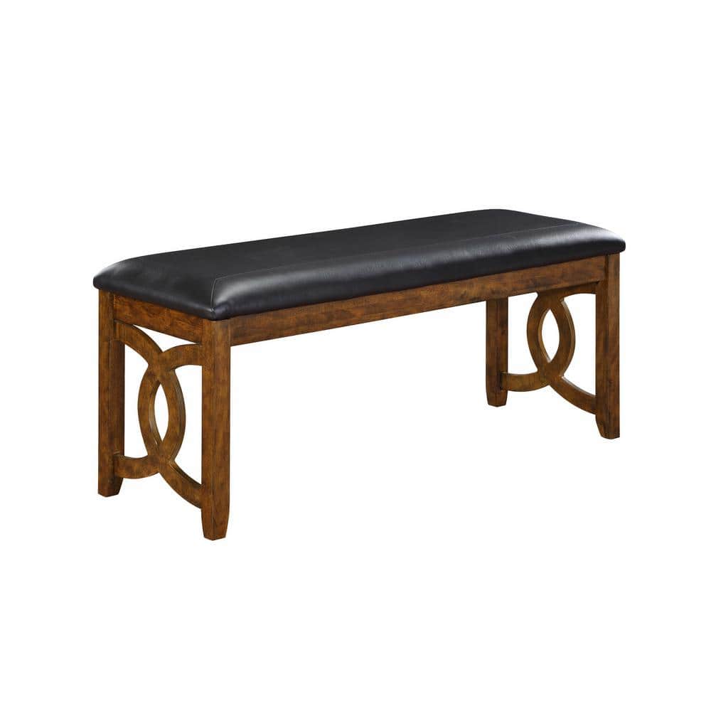 Gia 46" Brown Solid Wood and Faux Leather Bench