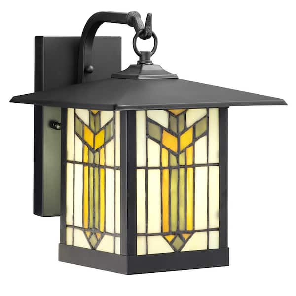 River of Goods Craftsman Style 1-Light Oil Rubbed Bronze Outdoor Stained Glass Wall Lantern Sconce