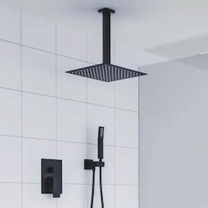 Single-Handle 1-Spray Pattern with 1.8 GPM 12 in. Ceiling Mounted Dual Shower Head with Tub Faucet in Matte Black
