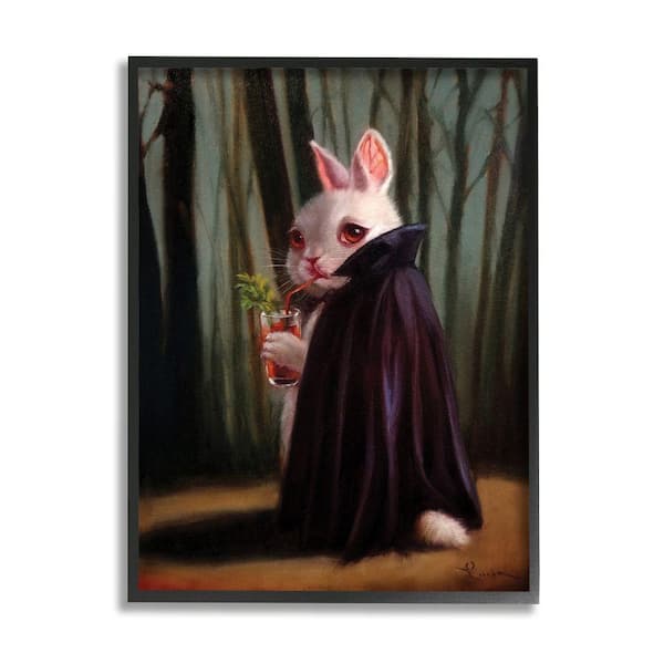 Stupell Industries "Vampire Rabbit Drinking Bloody Mary Forest" by Lucia Heffernan Framed Animal Texturized Art Print 16 in. x 20 in.