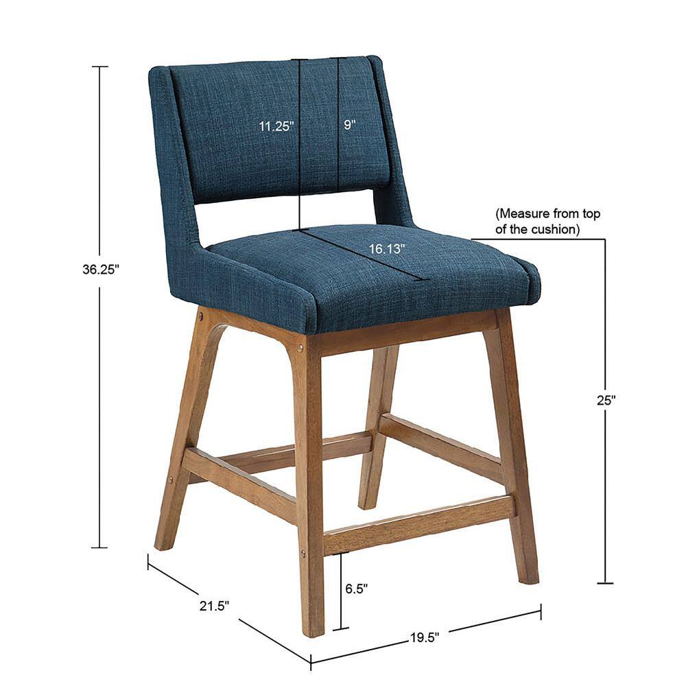 Navy Blue Pecan Wood Upholstered Counter Stool with Cushion