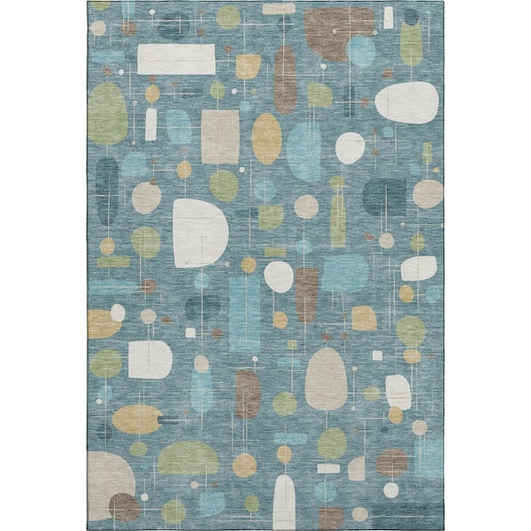 Mayfield Premium Machine Washable Abstract AMF2393 Teal 3 ft. x 5 ft. Area Rug