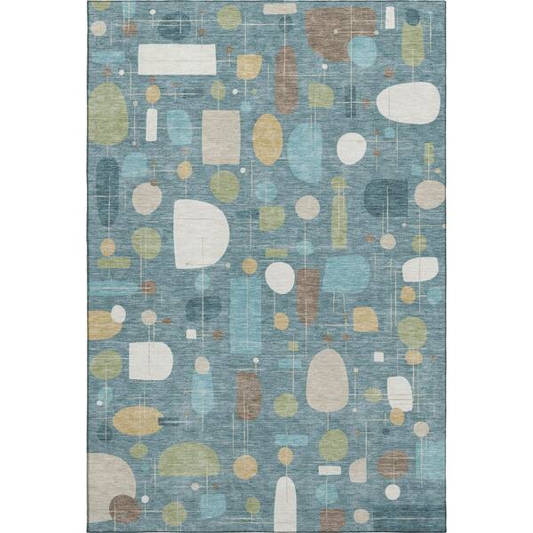 Mayfield Premium Machine Washable Abstract AMF2393 Teal 5 ft. x 7 ft. 6 in. Area Rug