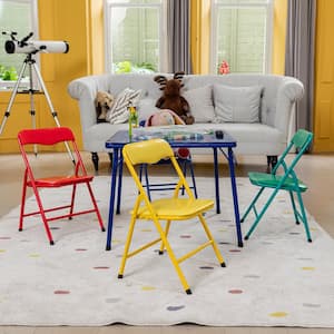 Page Color 5-Piece Folding Plastic Kids Square Table Top and 4-Chairs Set, Multicolor and Writing Desk Set