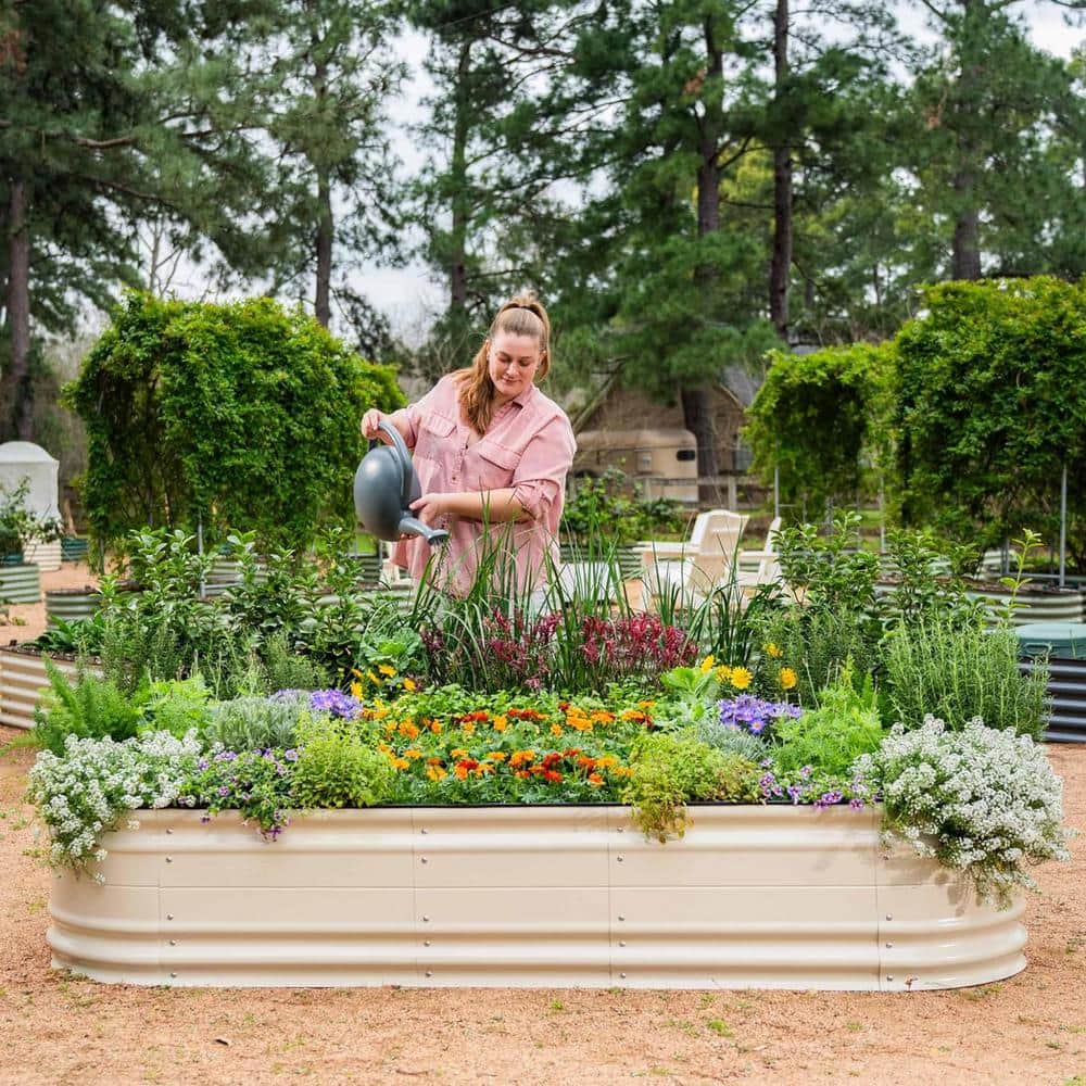 Pearl White 17" Tall Modular Metal Raised Garden Bed Kit