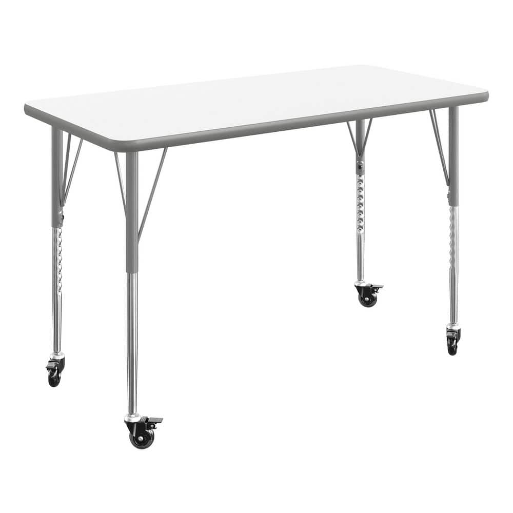 Wren Adjustable White Top/Silver Frame Rectangle Kids Activity Table with Thermal Laminate Top for 4