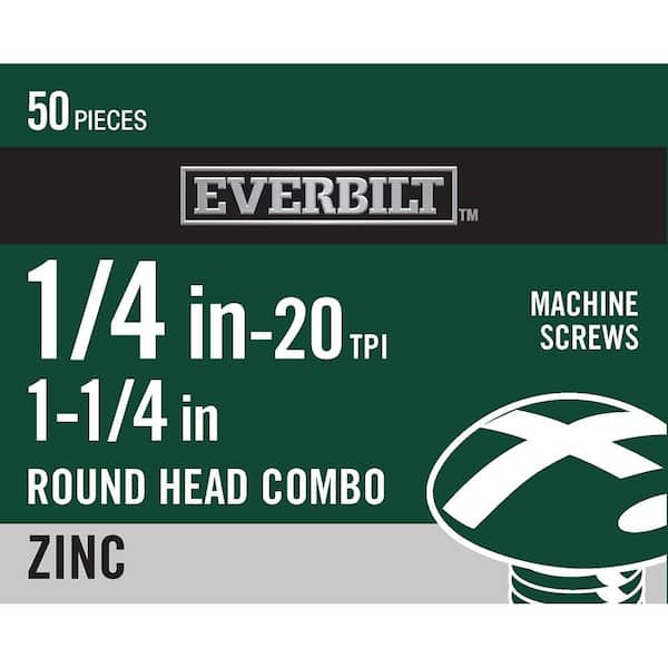 Everbilt 1/4 in.-20 x 1-1/4 in. Combo Round Head Zinc Plated Machine Screw (50-Pack)