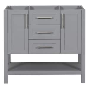 35.4 in. W x 17.9 in. D x 33 in. H Large Modern Bath Vanity Cabinet without Top with-Drawers, Open Storage in Gray