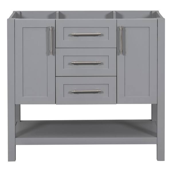 FUNKOL 35.4 in. W x 17.9 in. D x 33 in. H Large Modern Bath Vanity Cabinet without Top with-Drawers, Open Storage in Gray