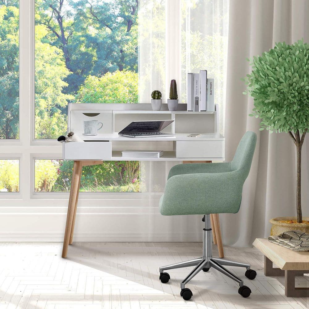 Fabric Contemporary Task Chair Gold Metal in Light Green