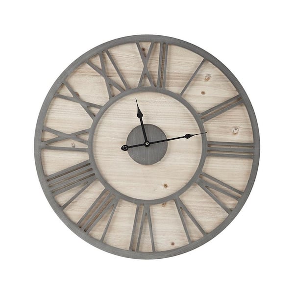 Unbranded Hot Seller Natural Wood and Grey 23.6 in. Wood Wall Clock: Modern Rustic Charm for Your Home