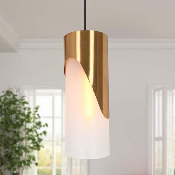 4.7 in. 1-Light Brass Modern Pendant Light, Kitchen Island Pendant Hanging Light, Farmhouse Frosted Glass Light Fixture