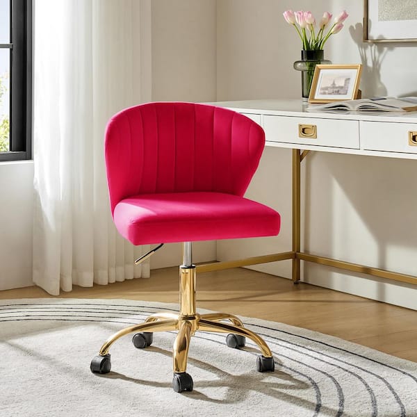 Ilia Modern Velvet up to 35 in. Swivel Adjustable Height Task Chair with Wheels and Channel-tufted Back -Fushia