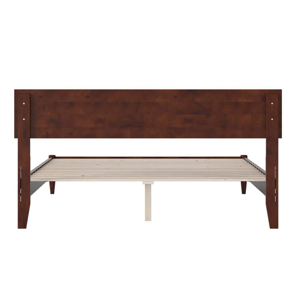 Aria Queen Walnut Wood Low Profile Platform Bed with Headboard