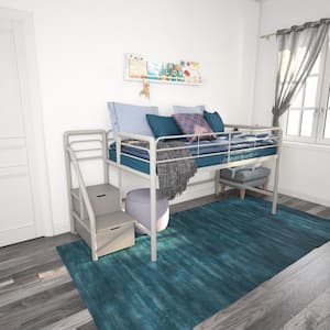 Andy Junior Silver/Gray Twin Loft Bed with Storage Steps