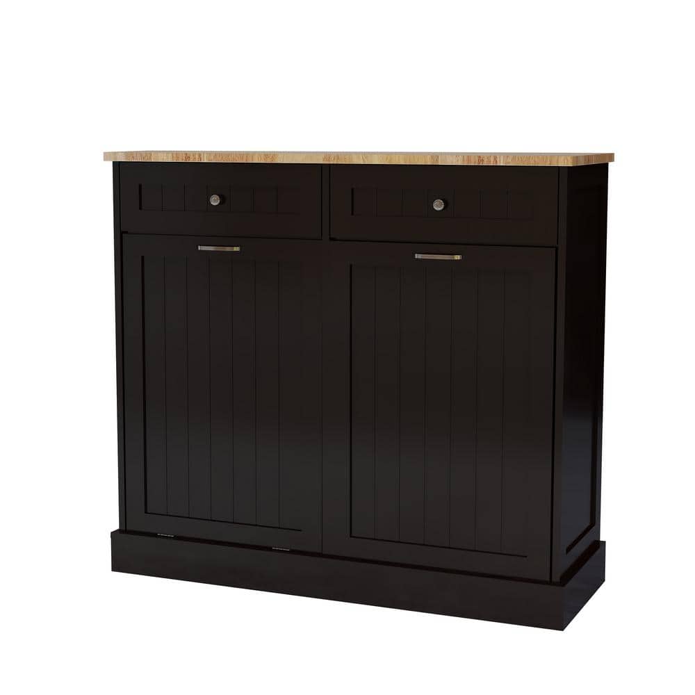 40 in. W x 14 in. D x 35 in. H Black Linen Cabinet, 2-Compartment Tilt-Out 