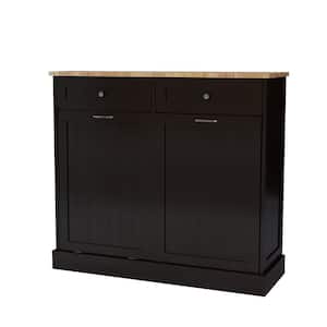 40 in. W x 14 in. D x 35 in. H Black Linen Cabinet, 2-Compartment Tilt-Out Trash Cabinet Kitchen Trash Cabinet