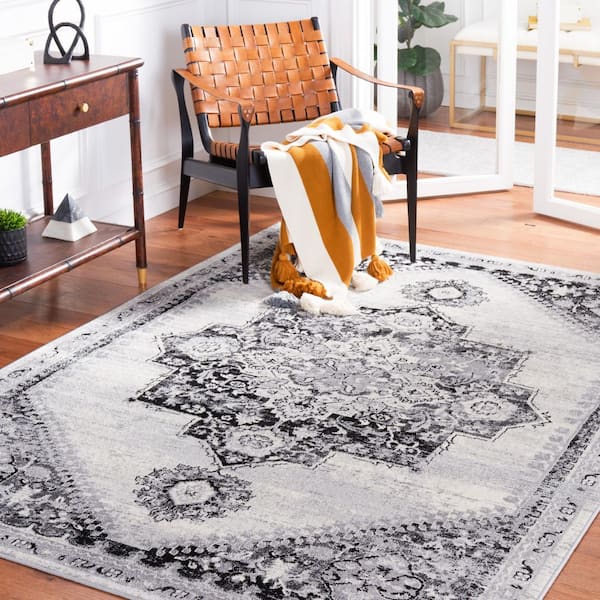 Brentwood 9 ft. x 12 ft. Gray/Black Medallion Traditional Area Rug