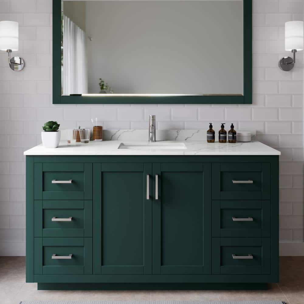 Miranda 60 in. W x 22 in. D x 33.75 in. H Single Bath Vanity in Green with Giotto Quartz Top and 58 in. Mirror price history on PriceWatchPro