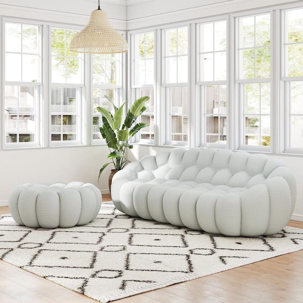 (2-Piece) Bubble Armless Couch, 98 in. Mesh Fabric Curved Modular Sectional Sofa Floor Living Room Set in Gray