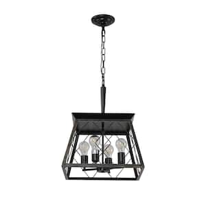 Tryns 16 in. 4-Light Black Gold Farmhouse Chandelier Light Fixture with Caged Metal Shade