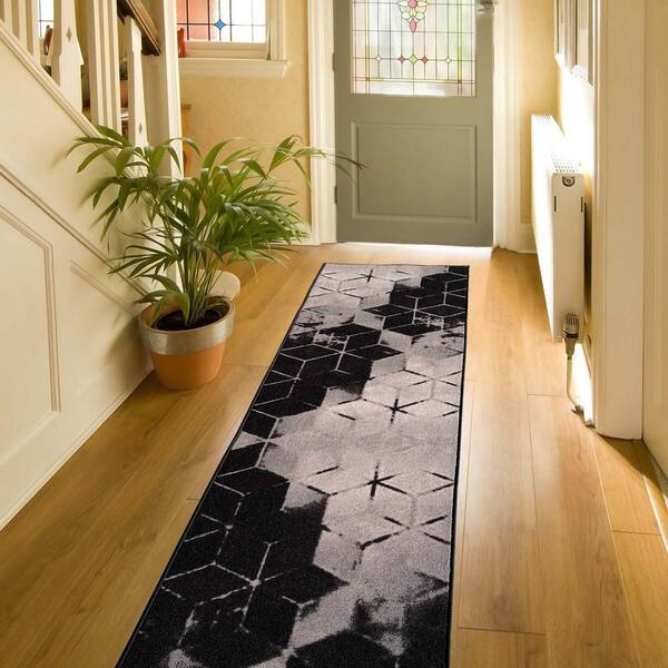 Antibacterial Custom Cut To Size Gray Chain Border Non Skid Runner Rug 30  Width