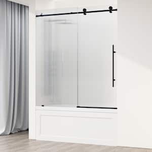 Elan E-Class 56 to 60 in. W x 66 in. H Sliding Frameless Tub Door in Matte Black with 3/8 in. (10mm) Fluted Glass