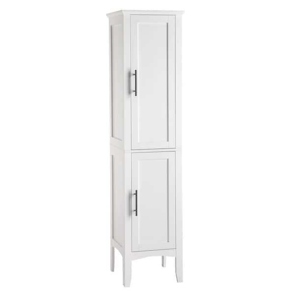 Karl home White 63 in. H Freestanding Bathroom Storage Slim Linen Cabinet with 2-Shutter Doors