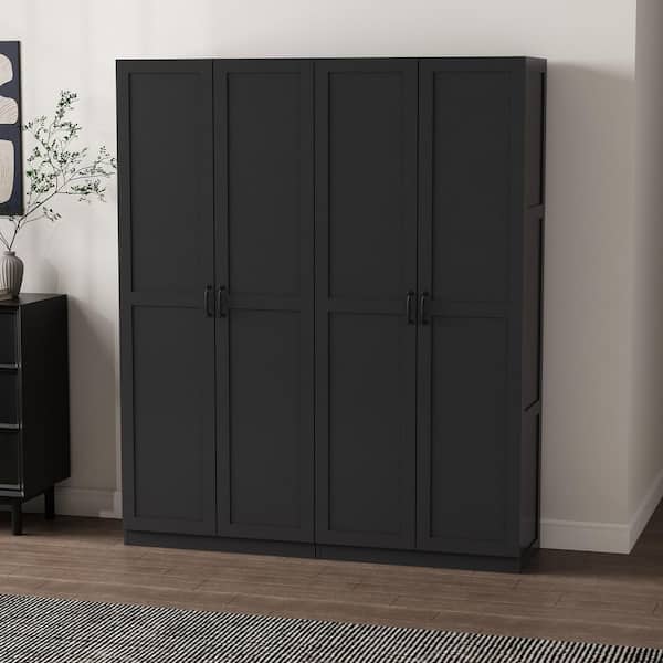 Cornelia Black 71.11 in. 2-Piece Modern Accent Storage Closet Set with 11 Fixed and Adjustable Shelves