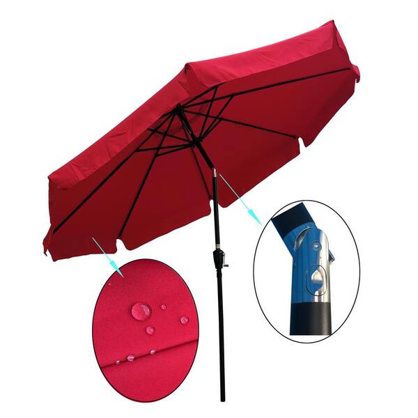 Unbranded 10 ft. Metal Push-Up Patio Market Umbrella in Red wq-209