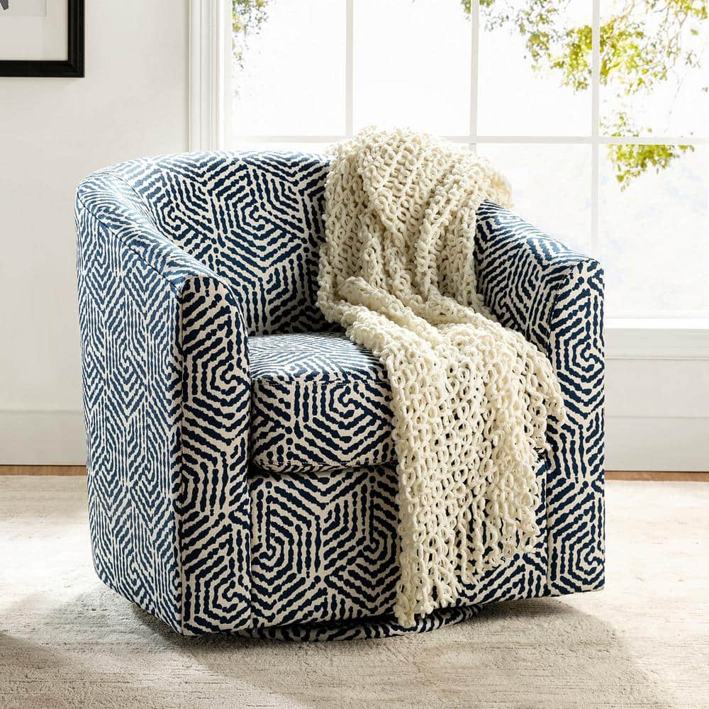 ARTFUL LIVING DESIGN Antonia Blue Barrel Chair with Metal Swivel Base  KNM686-BLUE - The Home Depot