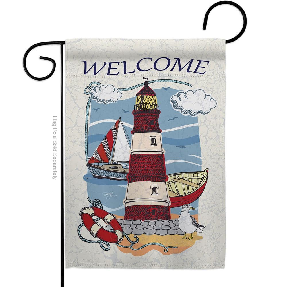 Lighthouse Shore Beach Multi-Color Polyester Garden Flag Set