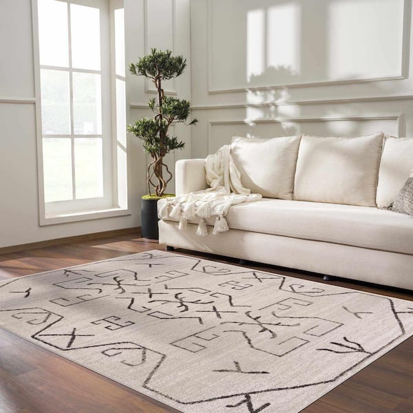 Azzan Cream Charcoal 5 ft. x 7 ft. Area Rug