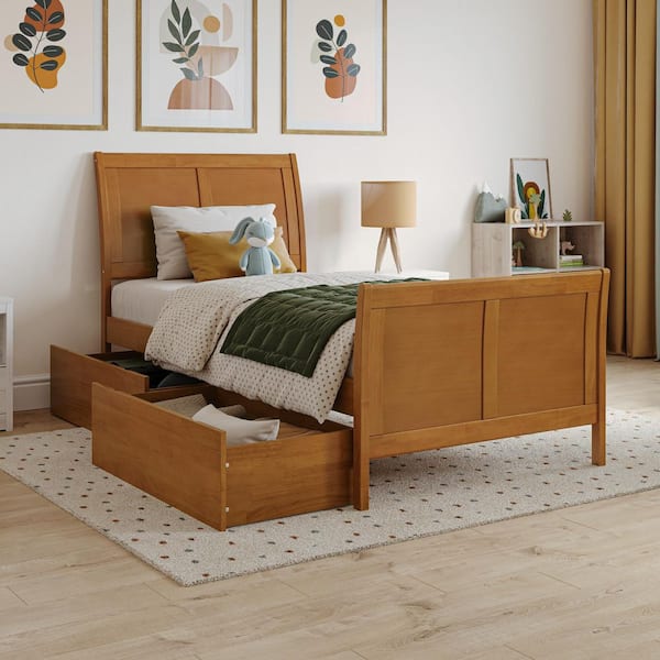 Harper & Bright Designs Walnut Twin Size Platform Storage Harper & Bright Designs Walnut Twin Size Platform Storage
