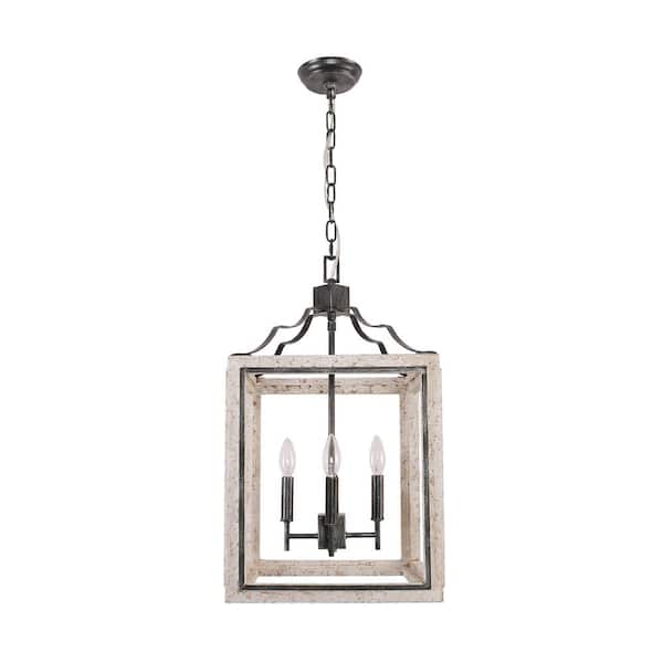 Oaks Aura Milo 4-Light Distressed White Finish Rustic Farmhouse Pendant Light Chandelier