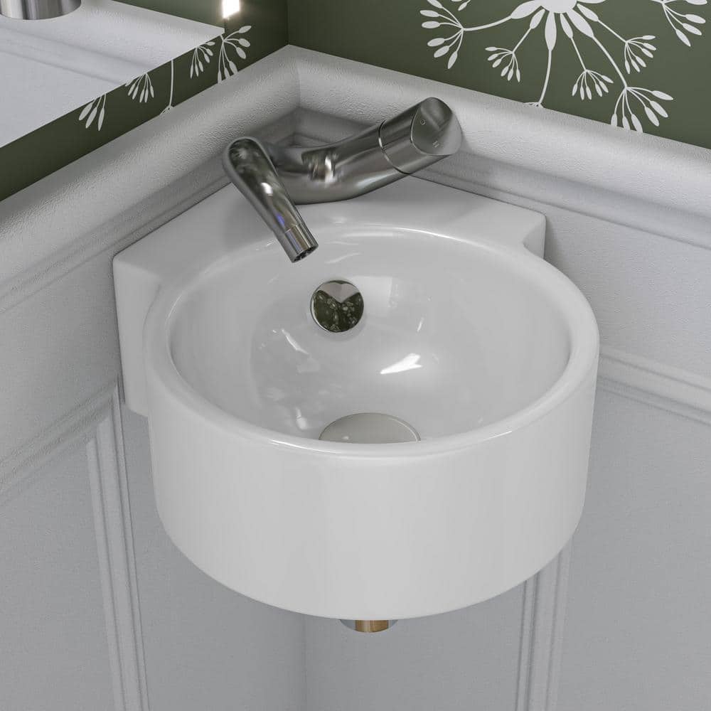 White Ceramic Wall-Mount Oval Bathroom Sink with Overflow