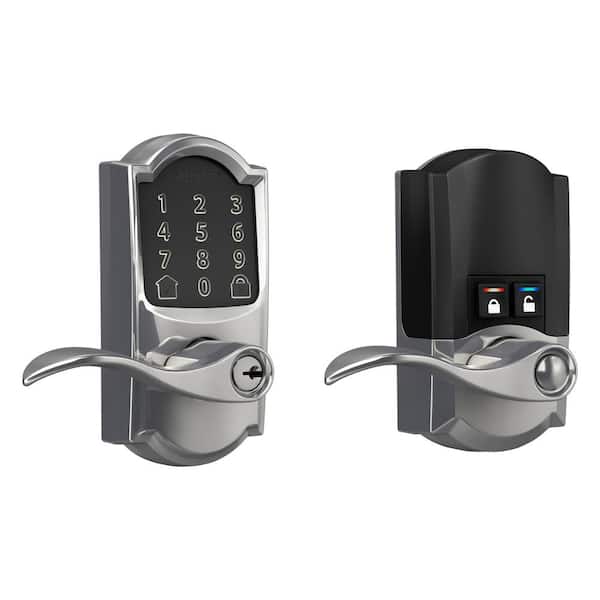 Schlage Camelot Bright Chrome Electronic Encode Smart WiFi Accent Lever with Alarm
