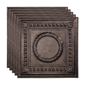 Rosette 2 ft. x 2 ft. Smoked Pewter Lay-In Vinyl Ceiling Tile (20 sq. ft.)