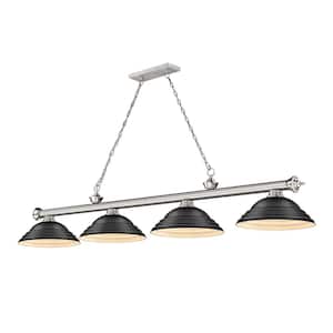 Cordon 4-Light Brushed Nickel with Stepped Matte Black Shade Billiard Light with No Bulbs Included